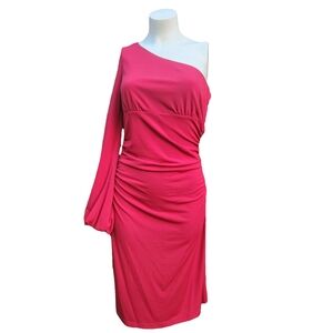 Maggy London Red Asymmetrical one shoulder sheath dress size 6